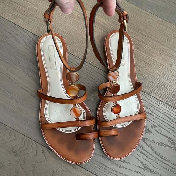 Unisa Galia Gladiator Leather Sandals Glass Medallion Detail Tan Orange Sz 9 - Picture 3 of 11